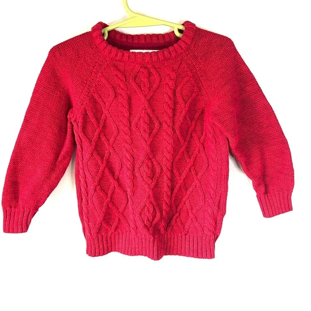 Toddler Boys Red Cableknit Crew Neck Sweater